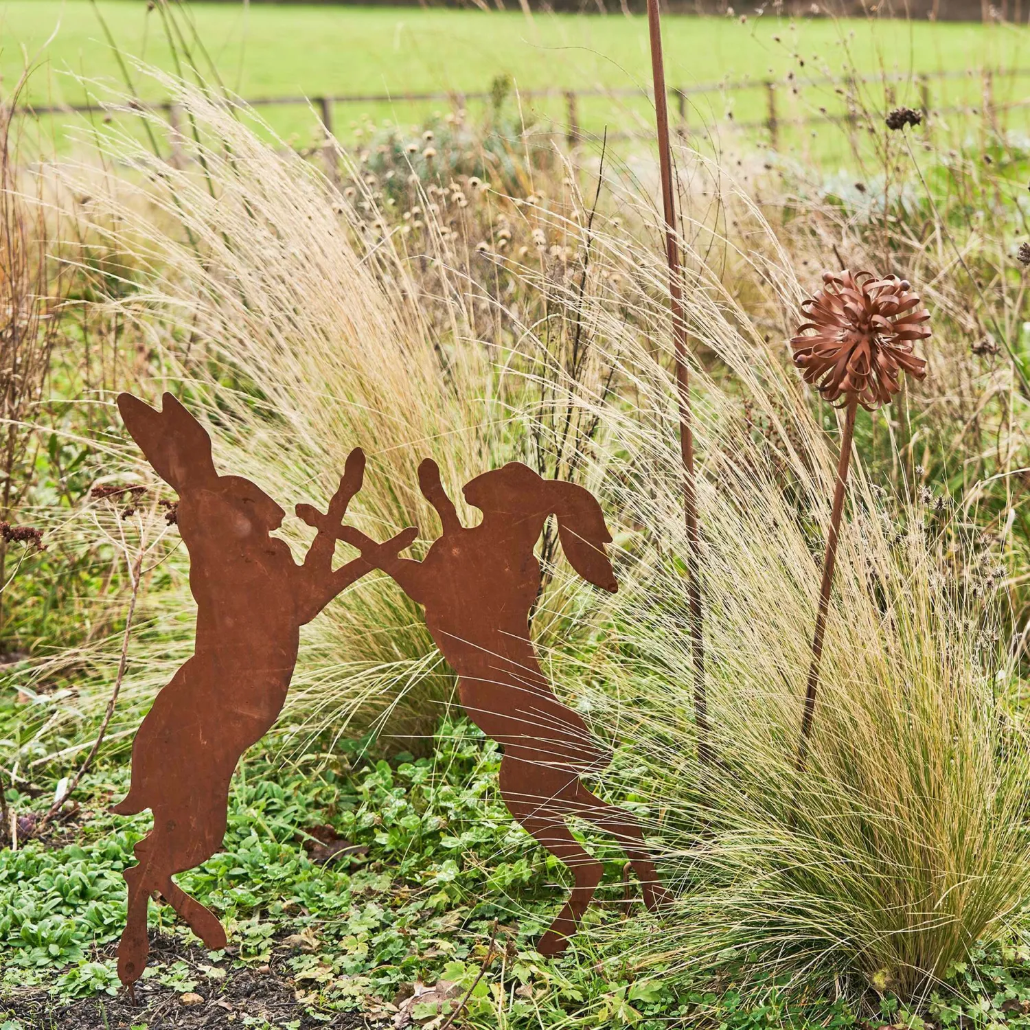 Graham & Green Boxing Hares Garden Stake
