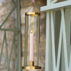 Graham & Green Brass Hanging Glass Candle Holder