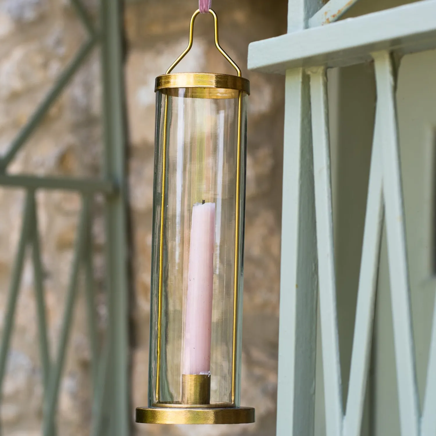 Graham & Green Brass Hanging Glass Candle Holder