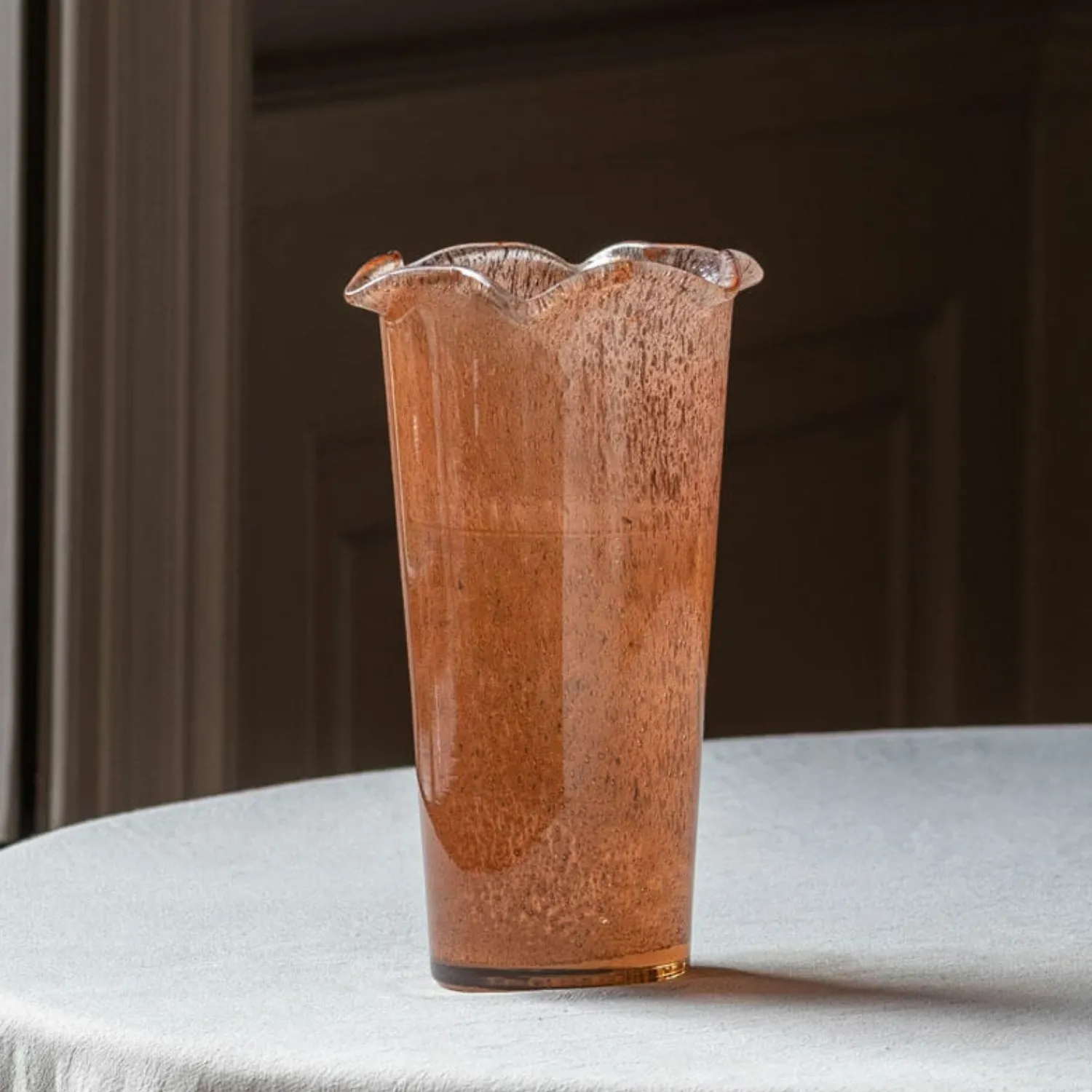 Graham & Green Brown Glass Ruffle Vase