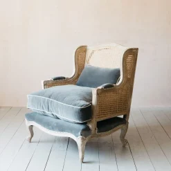 Graham & Green Caden Cane Grey Velvet Armchair
