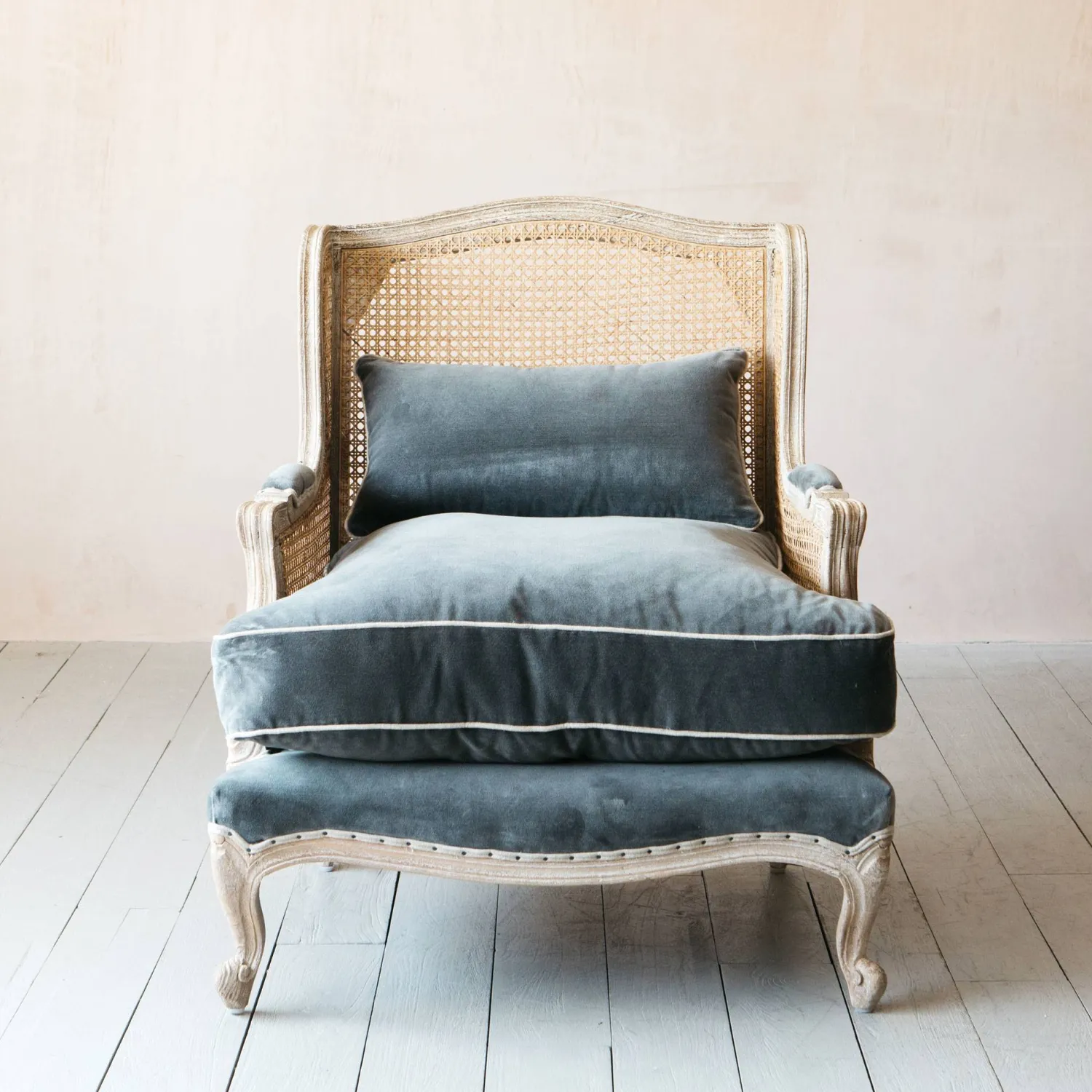 Graham & Green Caden Cane Grey Velvet Armchair
