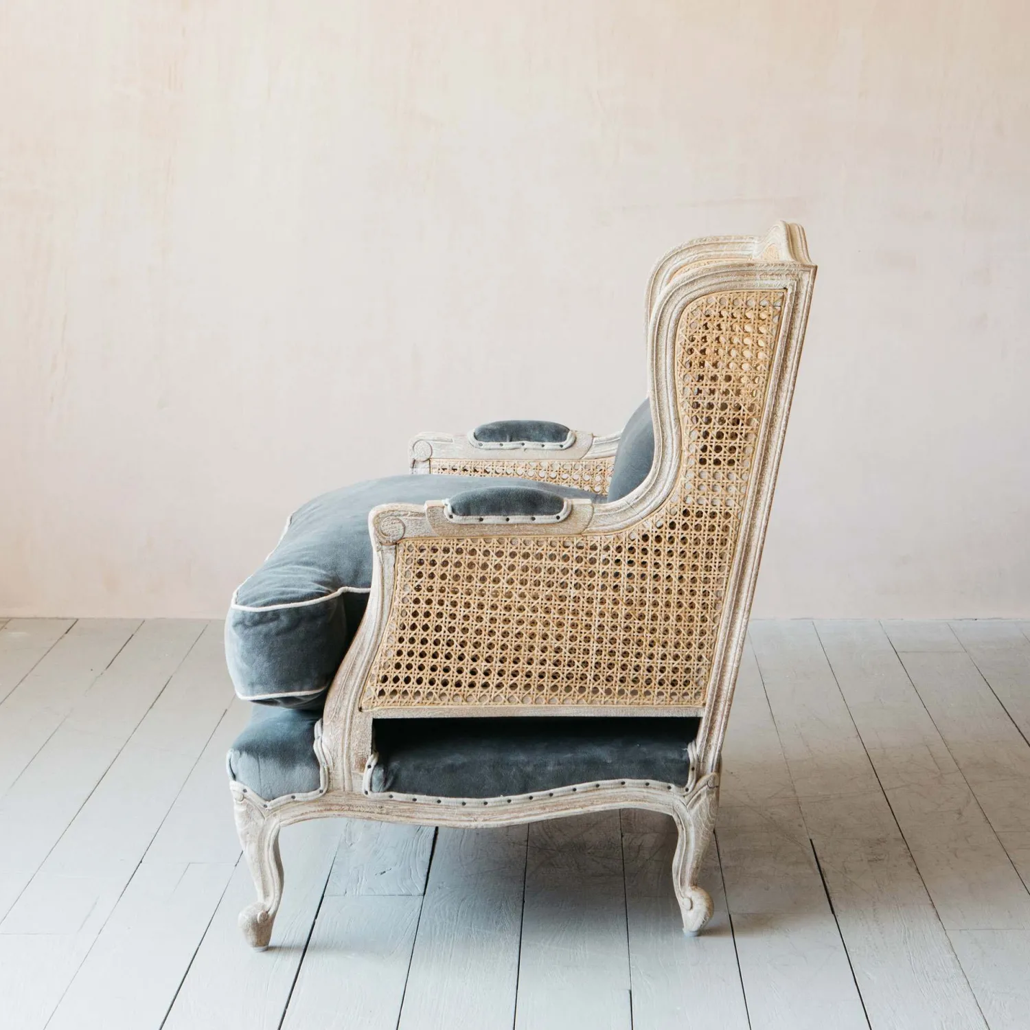 Graham & Green Caden Cane Grey Velvet Armchair