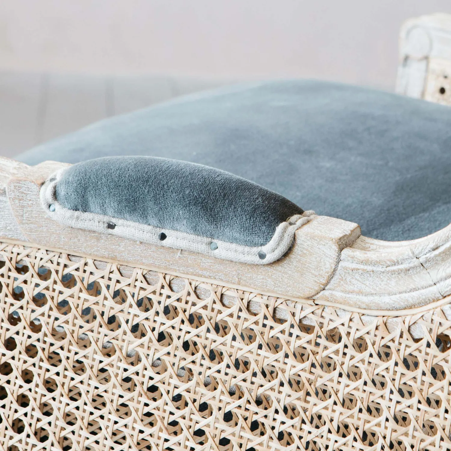 Graham & Green Caden Cane Grey Velvet Armchair