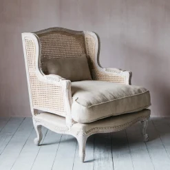 Graham & Green Caden Natural Linen Cane Armchair