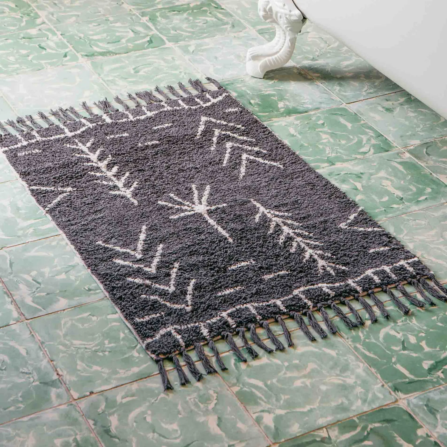Graham & Green Charcoal and White Chevron Bath Mat