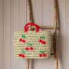 Graham & Green Cherry Embroidered Basket Tote Bag