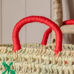 Graham & Green Cherry Embroidered Basket Tote Bag