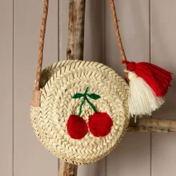 Graham & Green Cherry Embroidered Round Crossbody Handbag