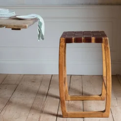 Graham & Green Chester Woven Leather Kitchen Stool