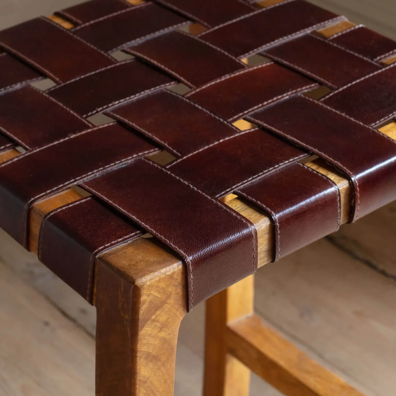 Graham & Green Chester Woven Leather Kitchen Stool