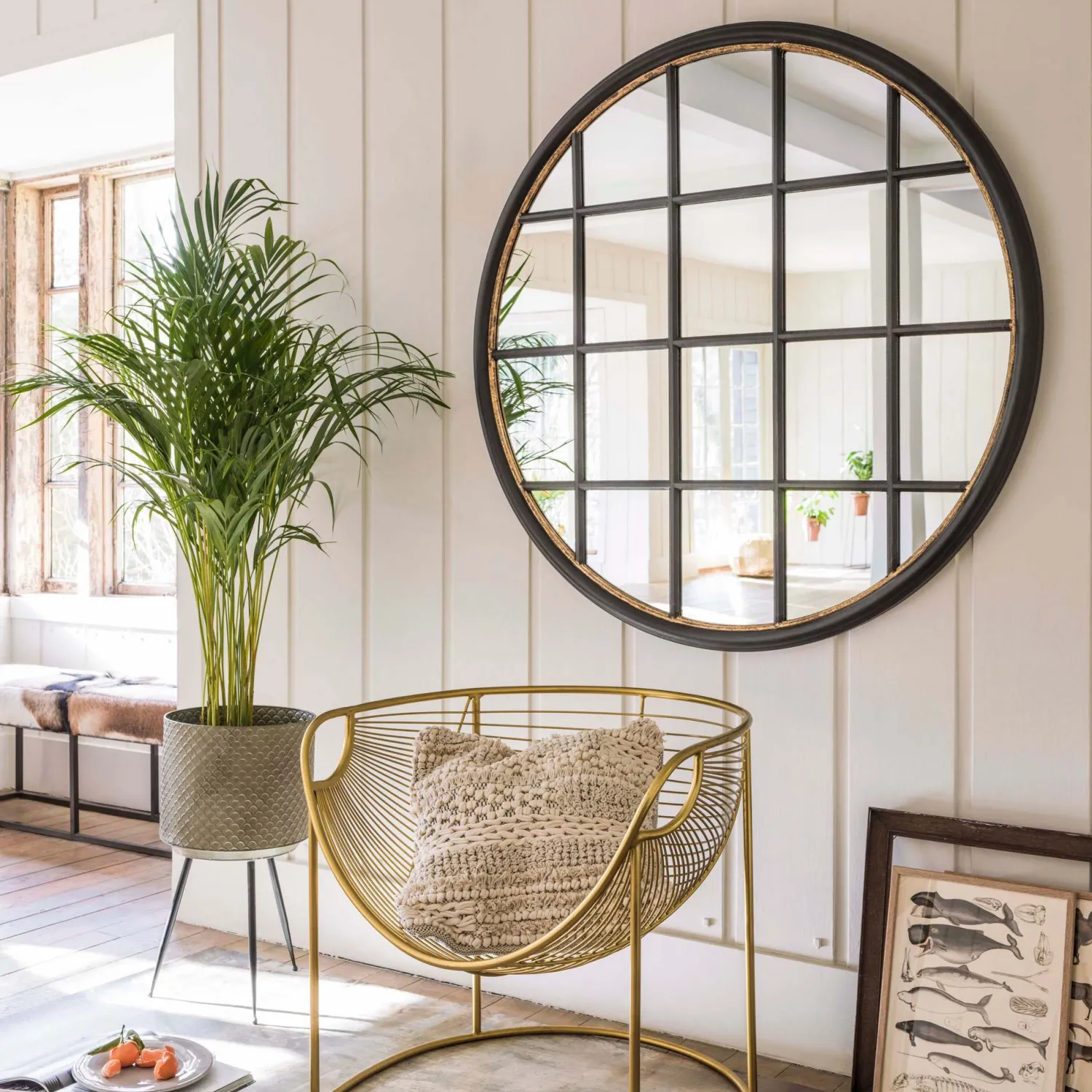 Graham & Green Circular Window Pane Mirror