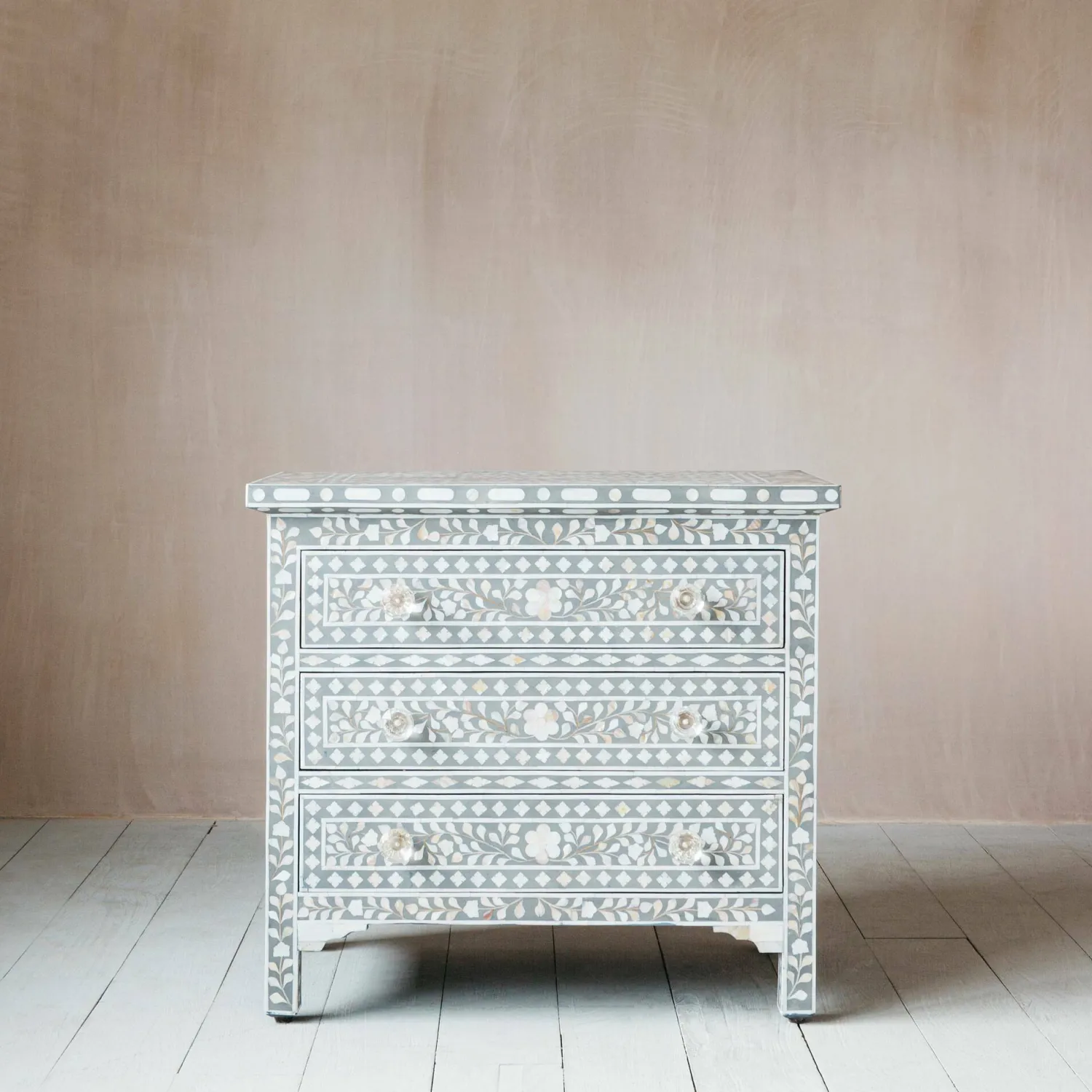 Graham & Green Classic Grey Mother of Pearl Large Bedside Table