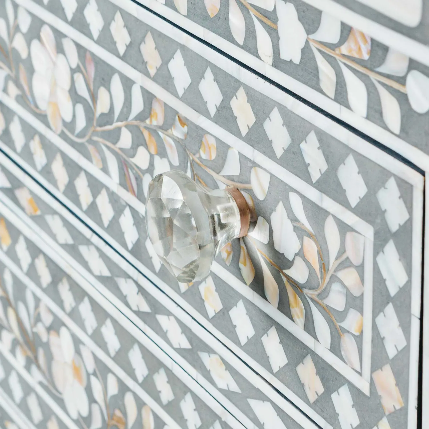 Graham & Green Classic Grey Mother of Pearl Large Bedside Table