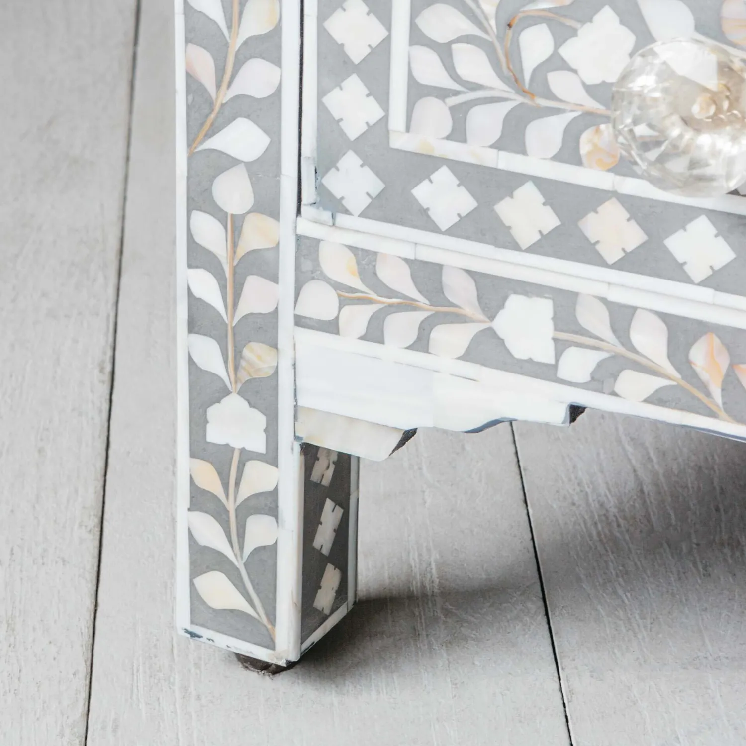 Graham & Green Classic Grey Mother of Pearl Large Bedside Table