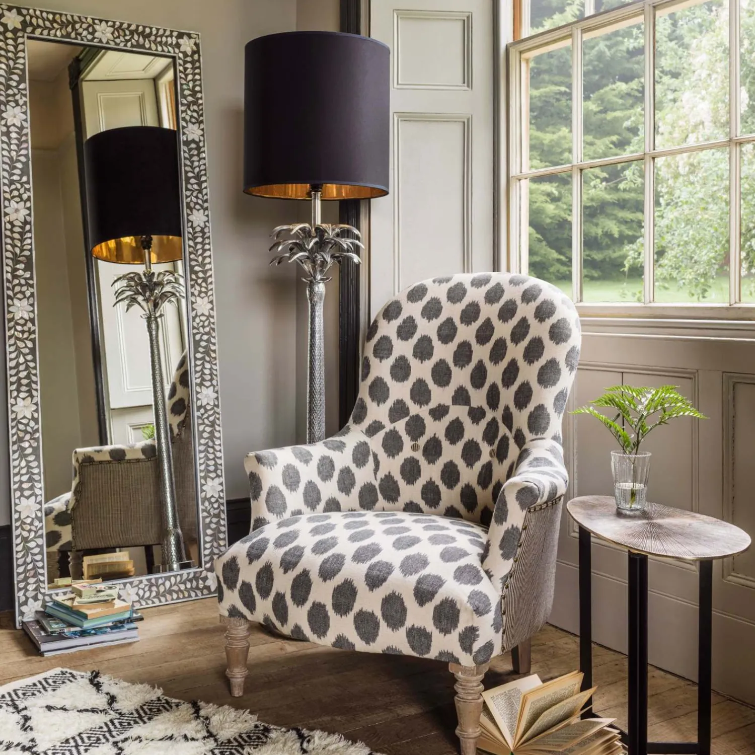 Graham & Green Classic Grey Mother of Pearl Floor Mirror