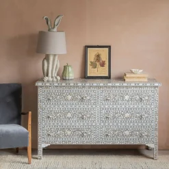 Graham & Green Classic Grey Mother of Pearl Small Double Chest of Drawers