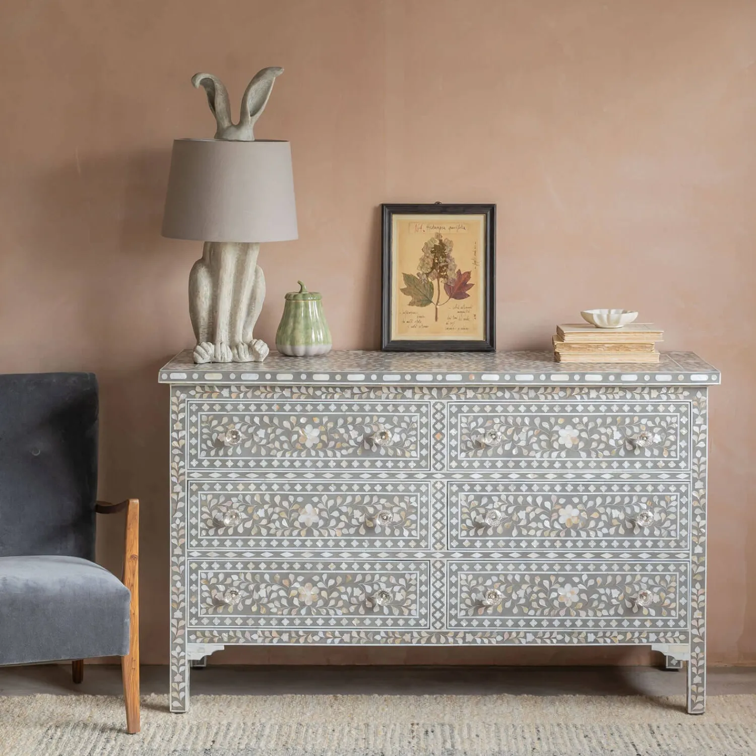 Graham & Green Classic Grey Mother of Pearl Small Double Chest of Drawers