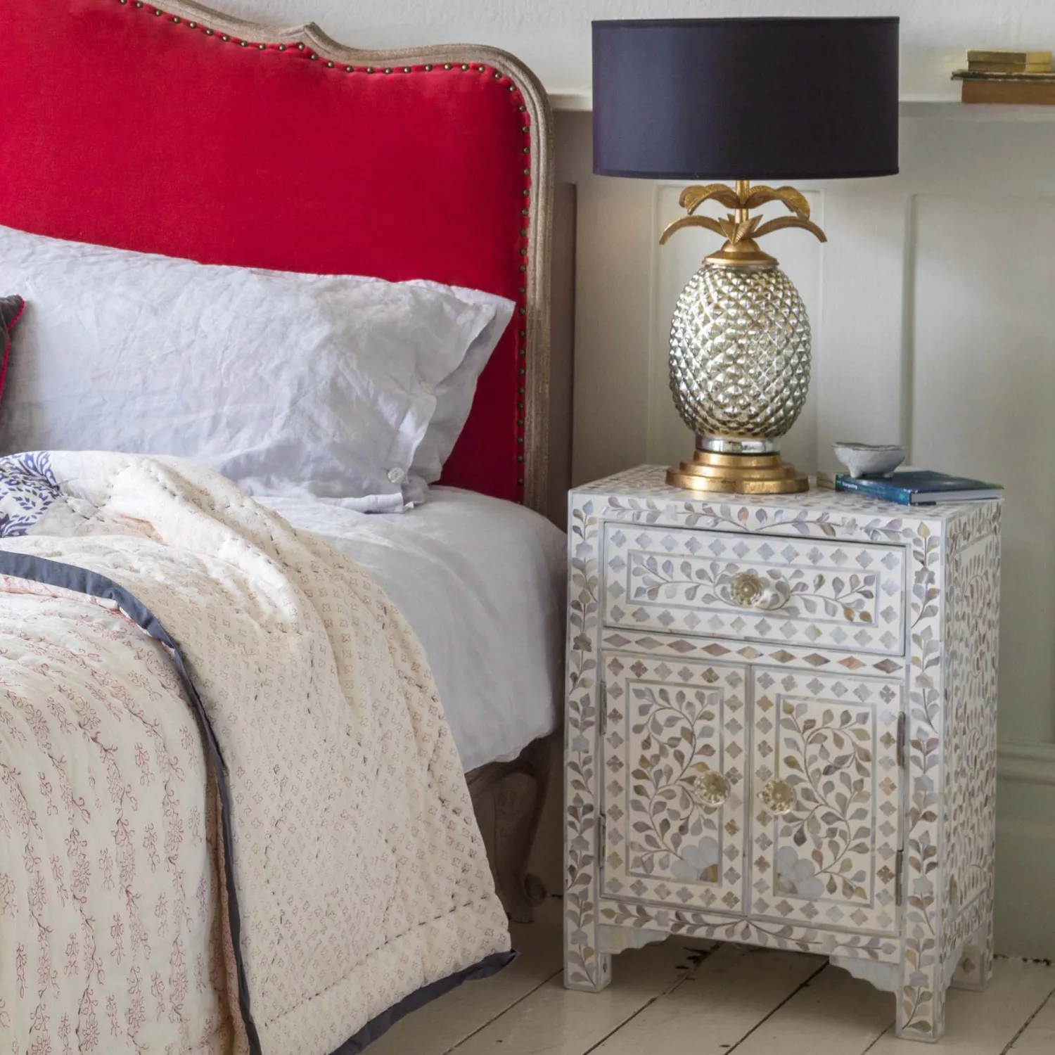 Graham & Green Classic White Mother of Pearl Bedside Table