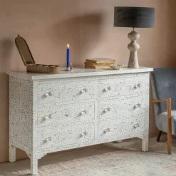 Graham & Green Classic White Mother of Pearl Small Double Chest of Drawers