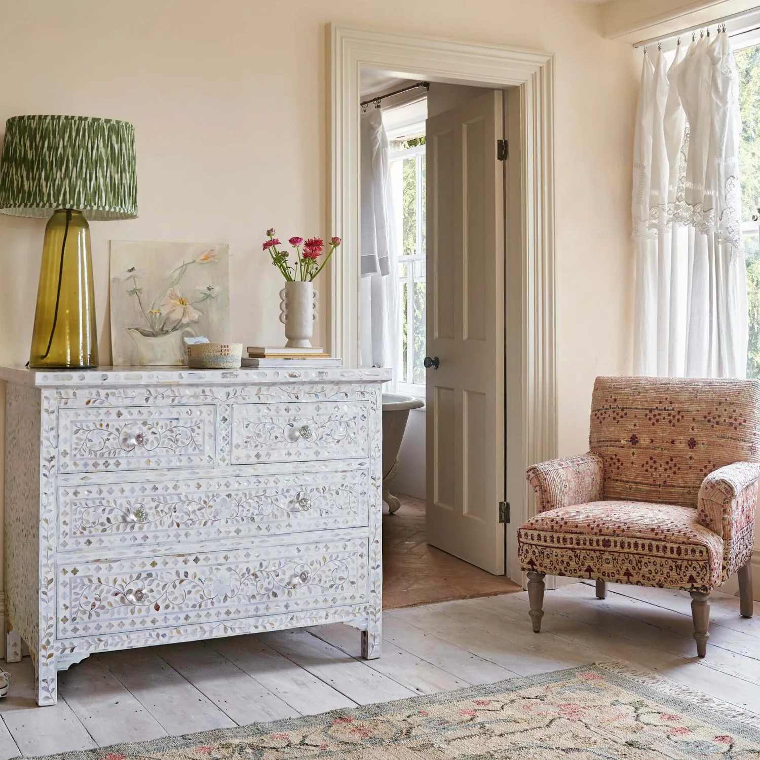 Graham & Green Classic White Mother of Pearl Chest of Drawers