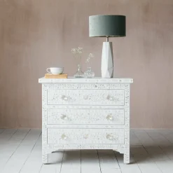 Graham & Green Classic White Mother of Pearl Large Bedside Table