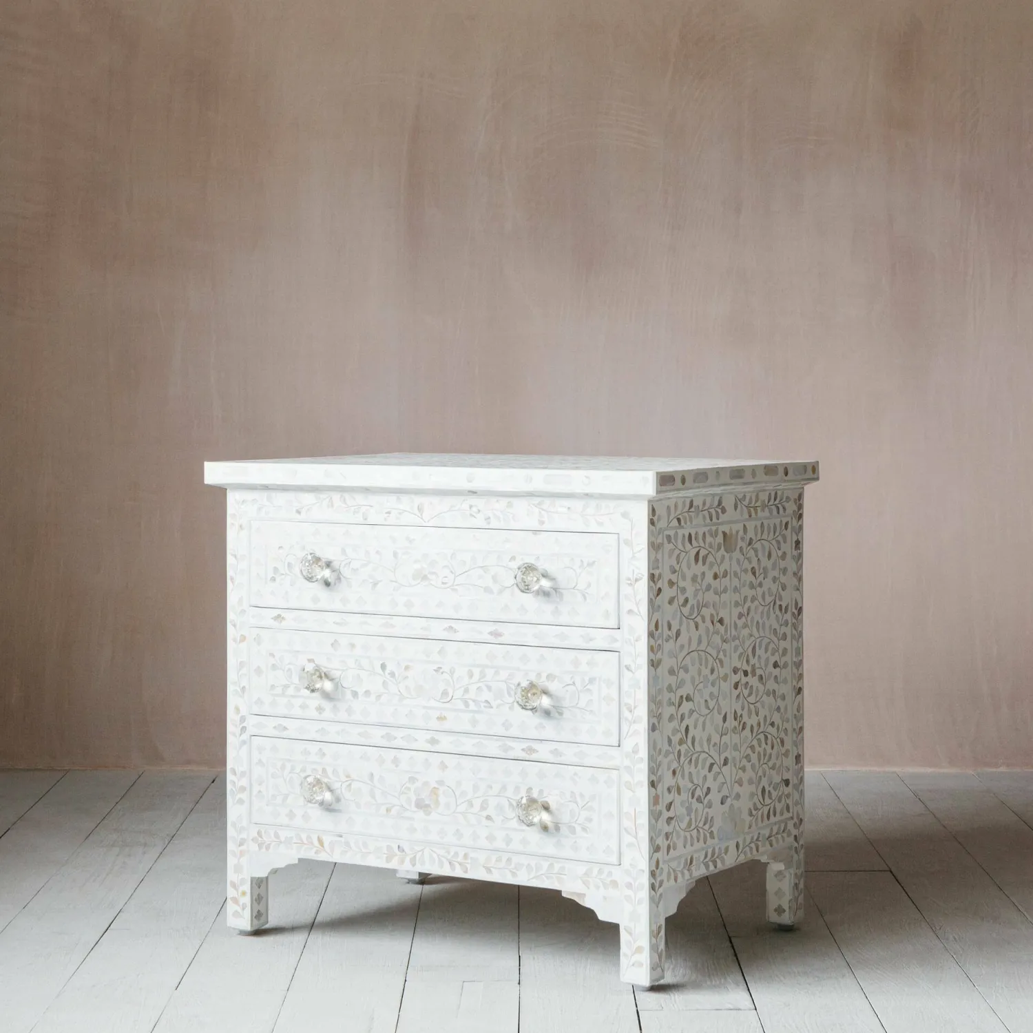 Graham & Green Classic White Mother of Pearl Large Bedside Table