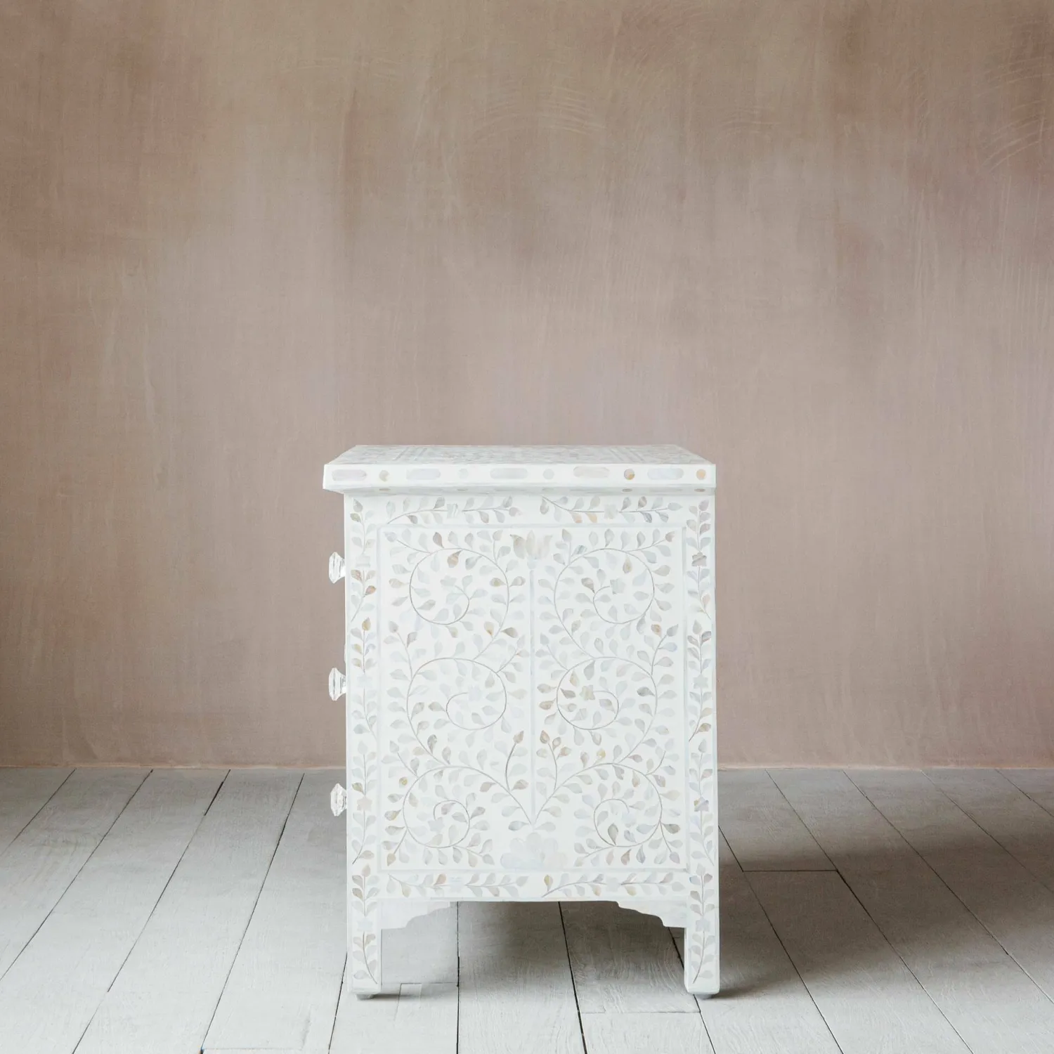 Graham & Green Classic White Mother of Pearl Large Bedside Table