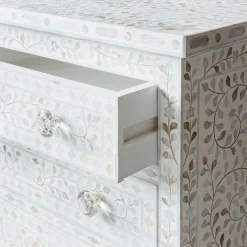 Graham & Green Classic White Mother of Pearl Large Bedside Table