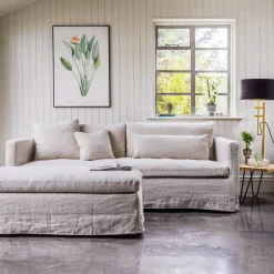Graham & Green Clementine Natural Belgian Linen Three Seater Sofa