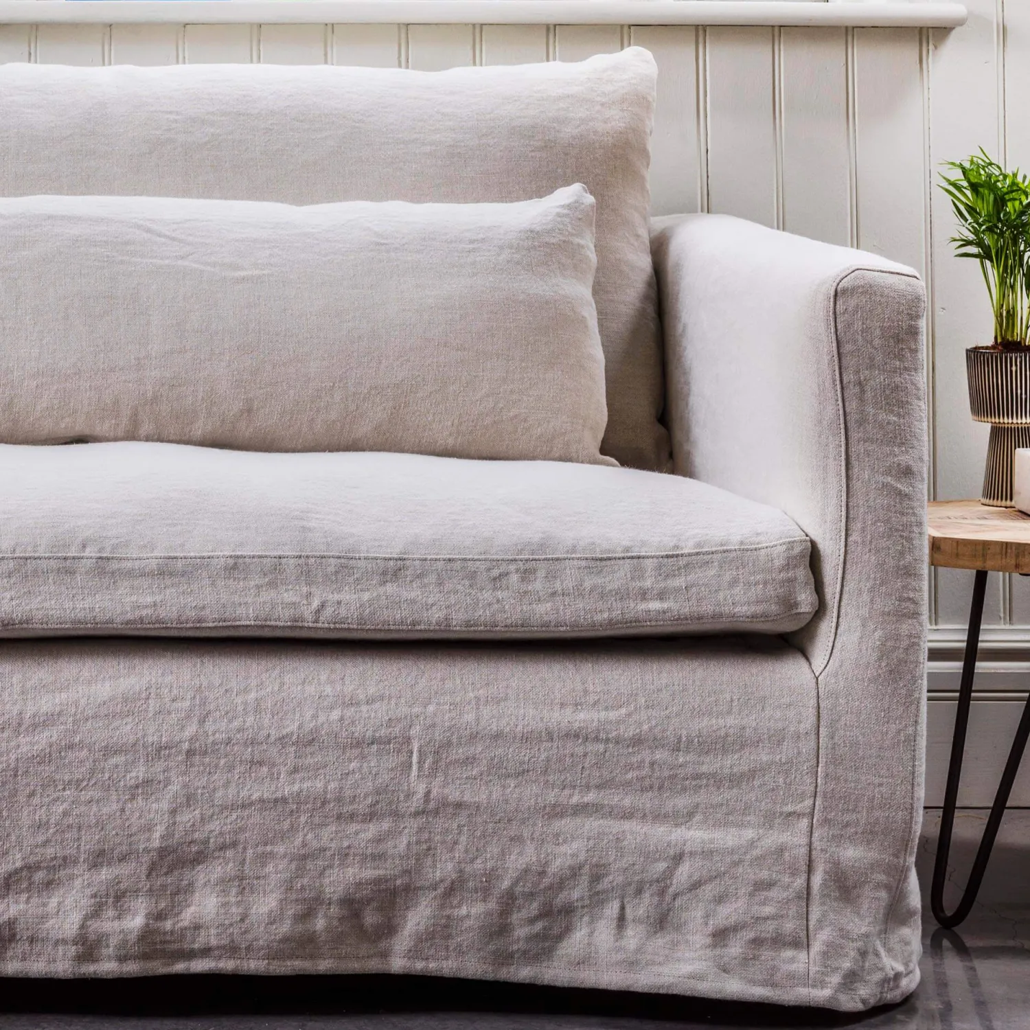 Graham & Green Clementine Natural Belgian Linen Three Seater Sofa