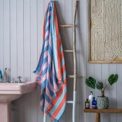 Graham & Green Coral Pop Stripe Turkish Beach Towel Wrap