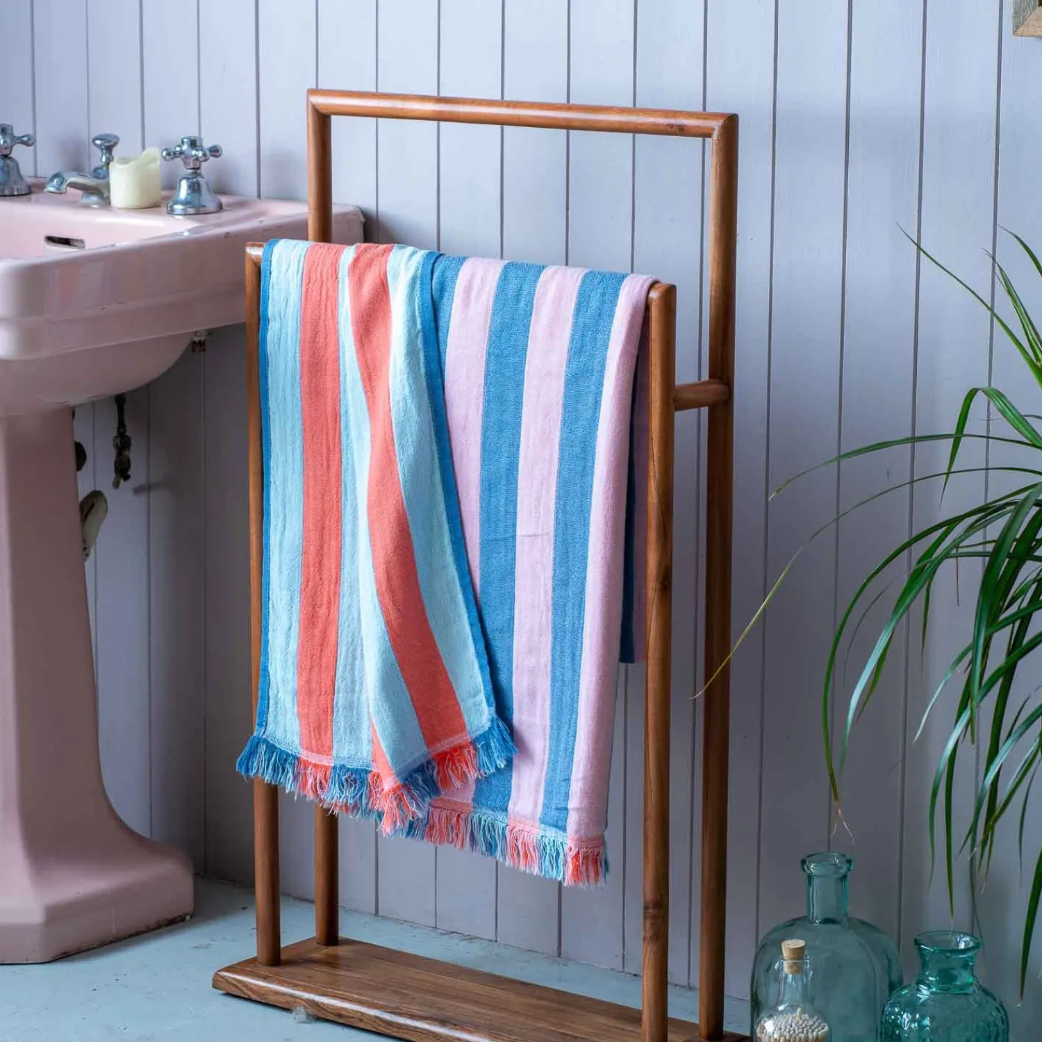 Graham & Green Coral Pop Stripe Turkish Beach Towel Wrap