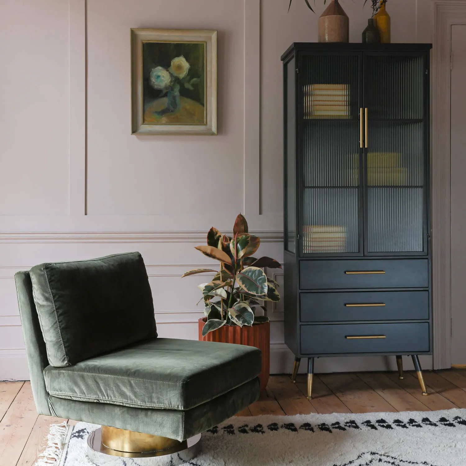 Graham & Green Corinne Green Velvet Swivel Chair