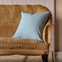 Graham & Green Dark Blue Gingham Square Cushion