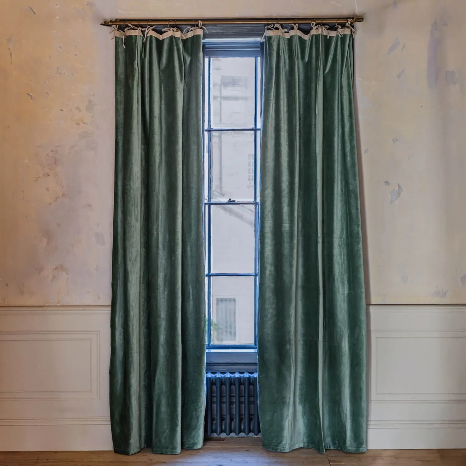 Graham & Green Dark Sage Velvet Single Curtains