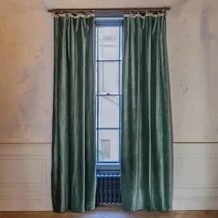 Graham & Green Dark Sage Velvet Single Curtains