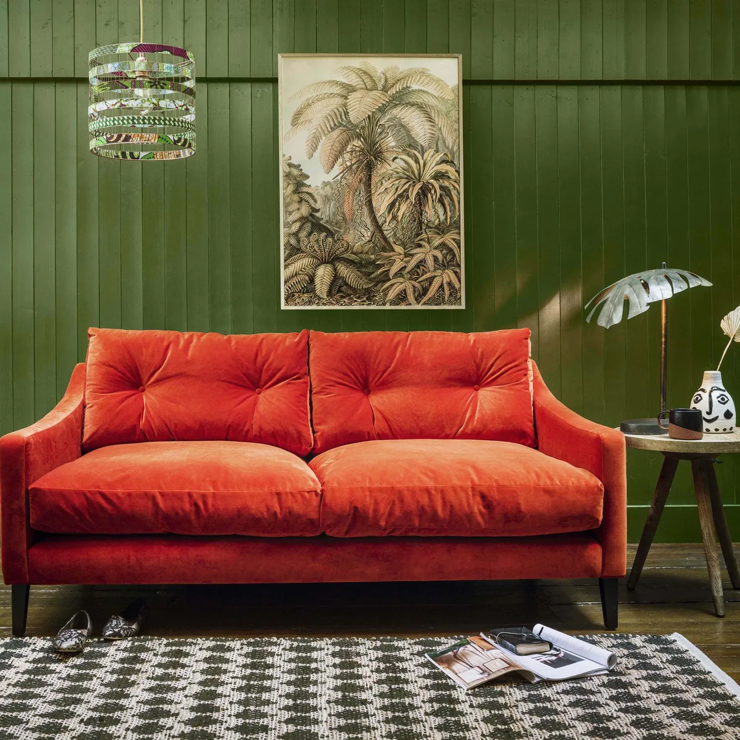 Graham & Green Deep Dream Carnelian Velvet Two and a Half Seater Sofa
