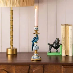 Graham & Green Delft Blue Ceramic Parrot Candle Holder