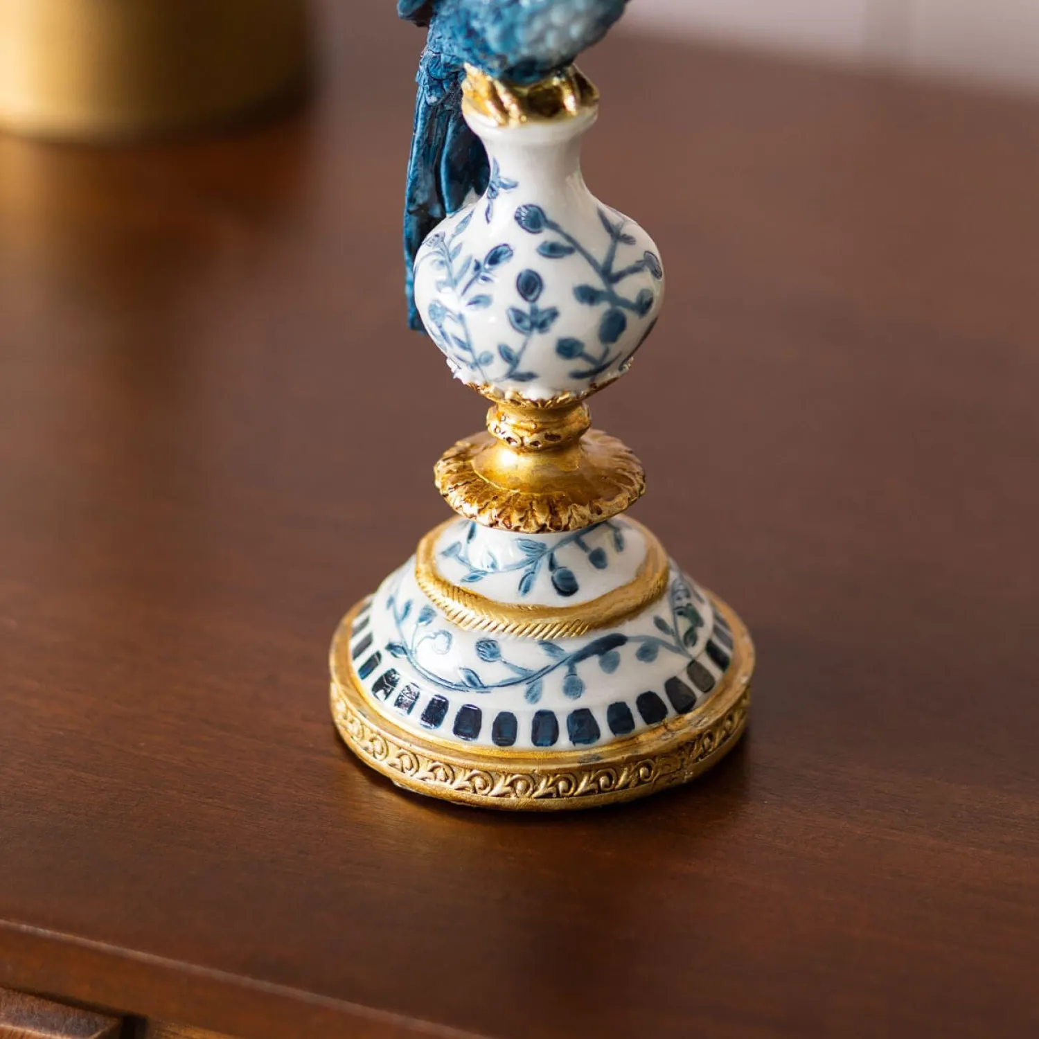 Graham & Green Delft Blue Ceramic Parrot Candle Holder