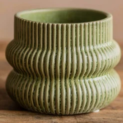 Graham & Green Distressed Green Fluted Plant Pots