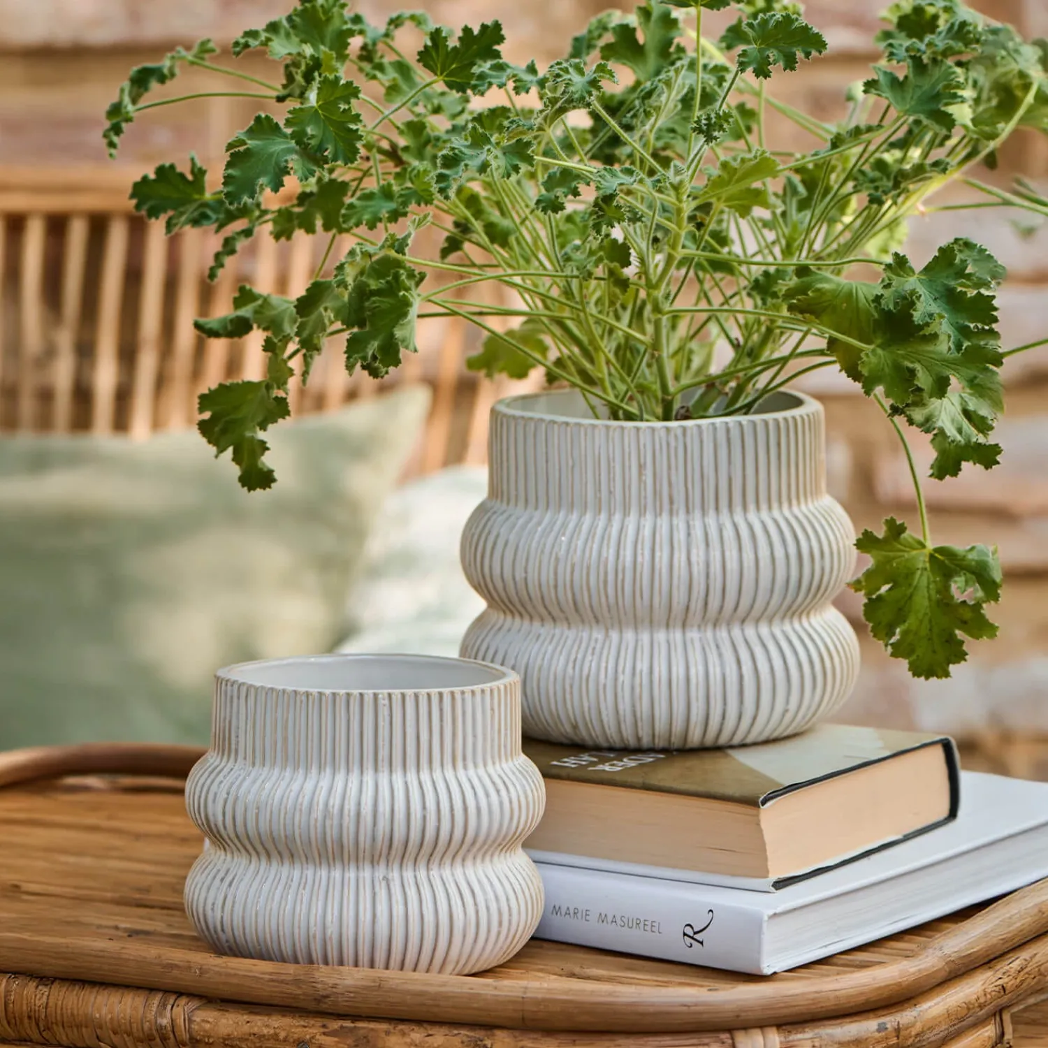 Graham & Green Distressed White Fluted Plant Pots