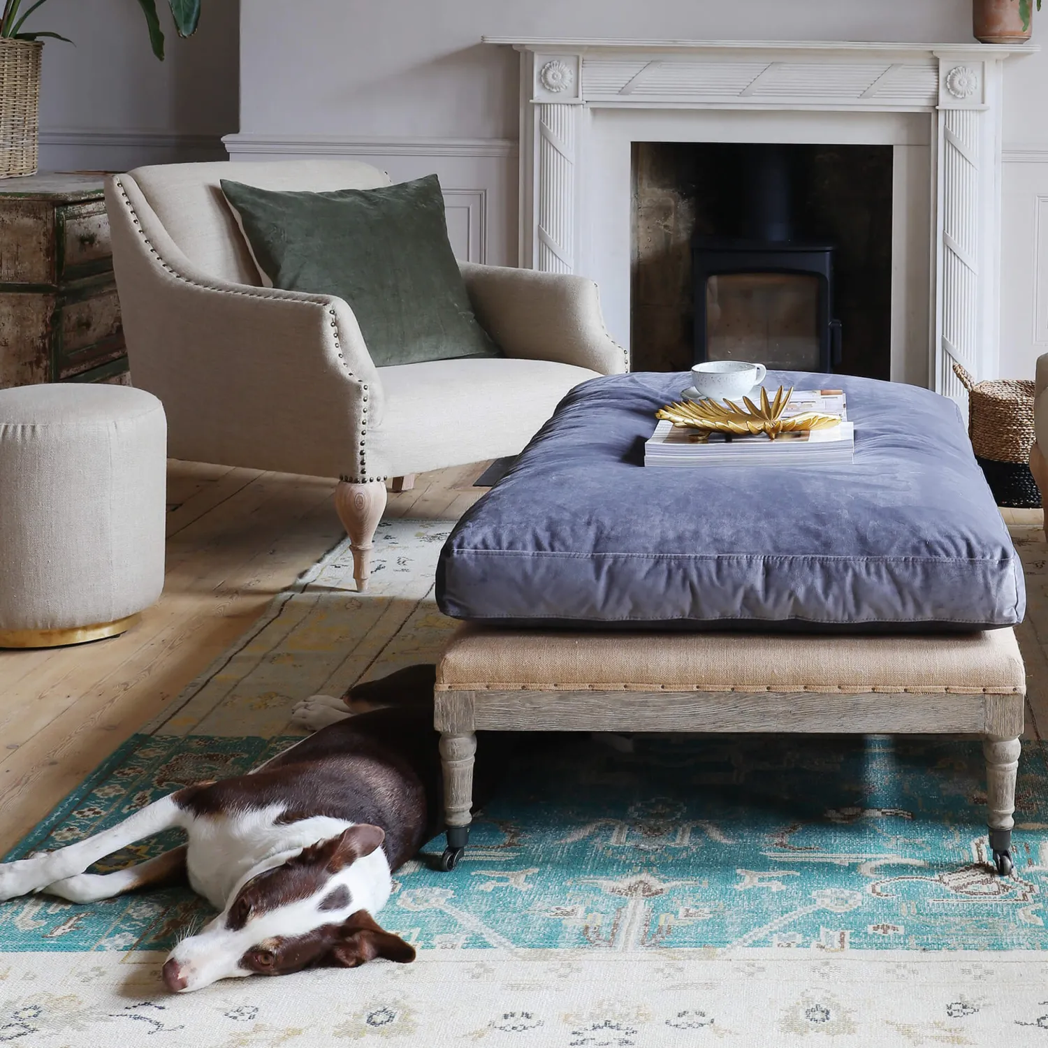 Graham & Green Duke Grey Velvet Ottoman
