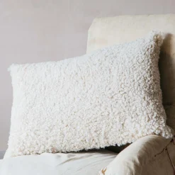 Graham & Green Eggshell Curly Sheepskin Rectangular Cushion