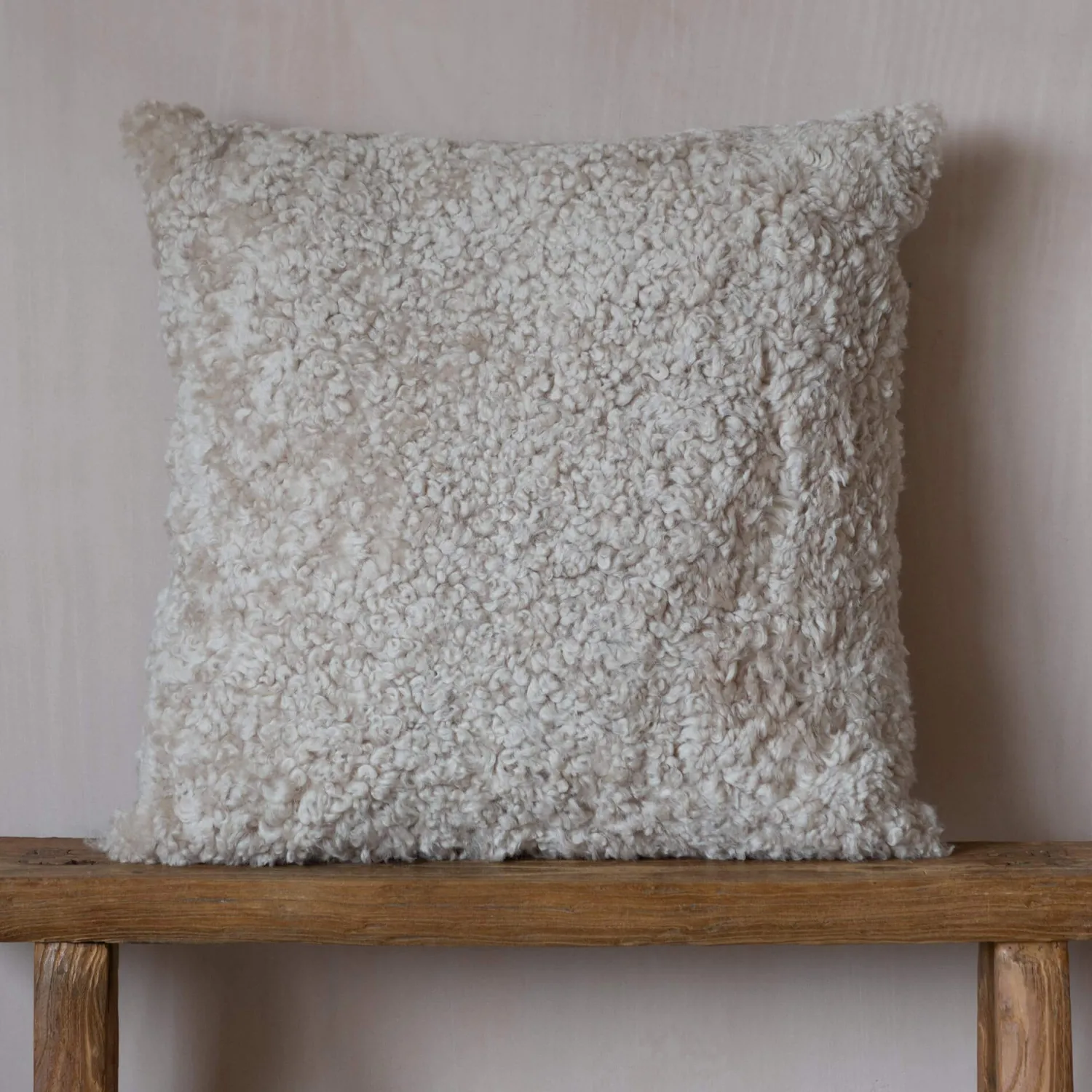 Graham & Green Eggshell Curly Square Sheepskin Cushion
