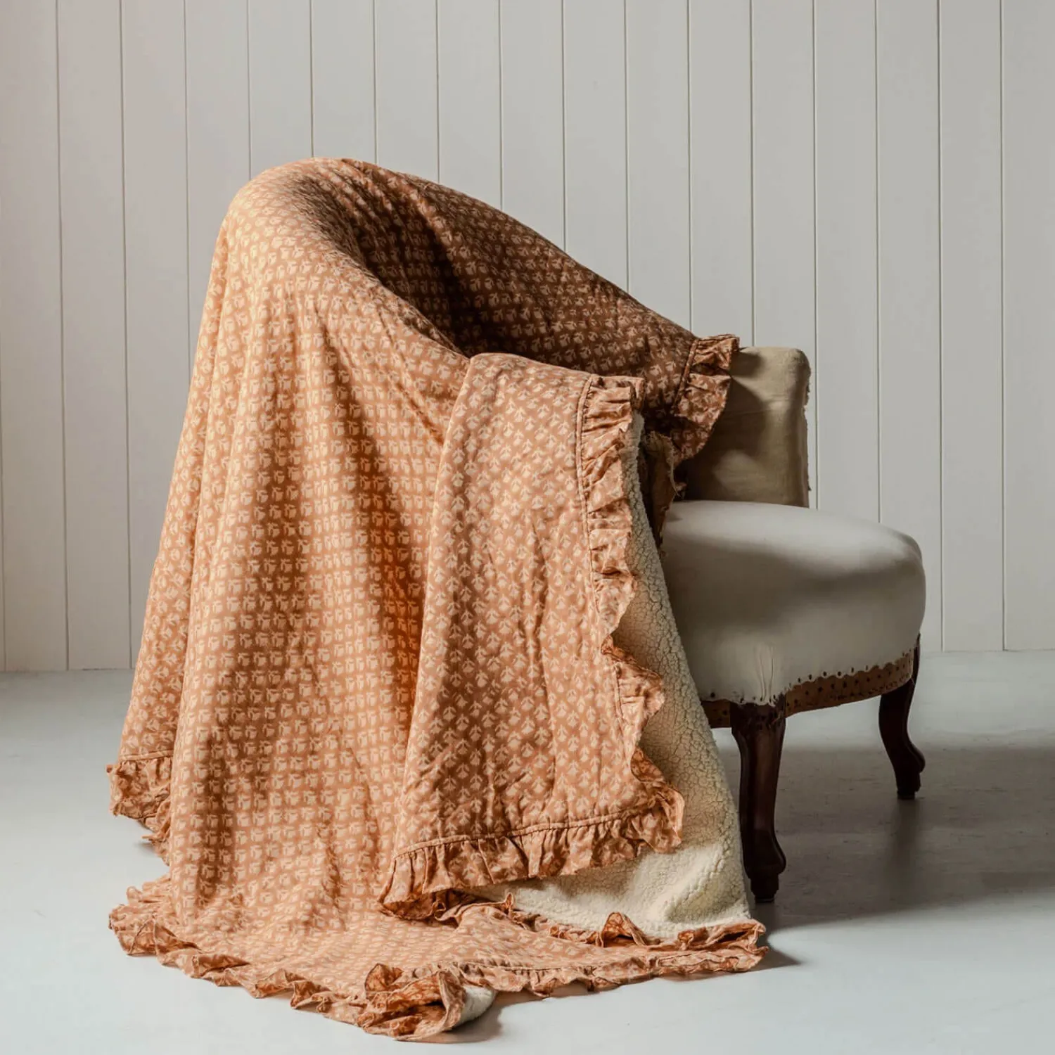 Graham & Green Eliza Floral Block Printed Sherpa Throw