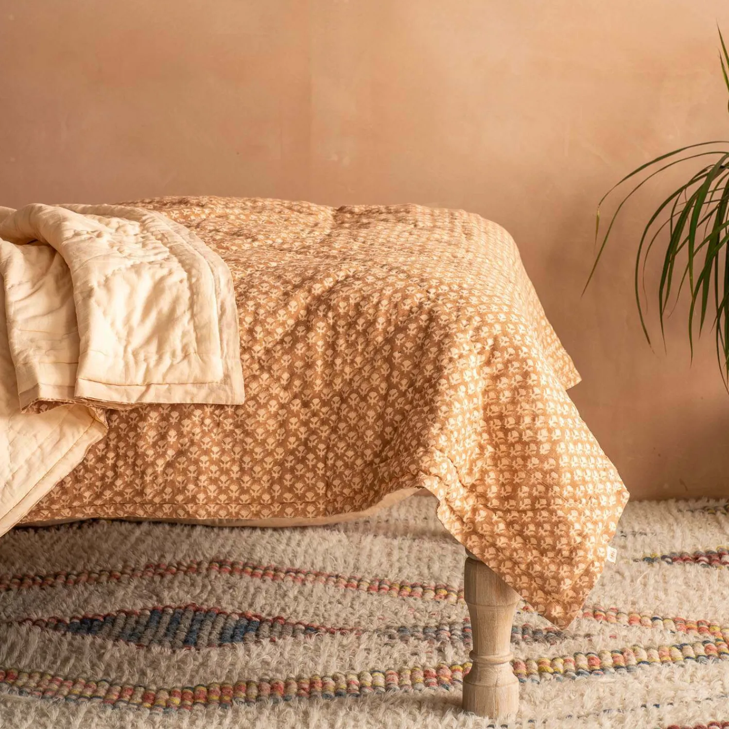 Graham & Green Eliza Floral Block Printed Bed Quilt