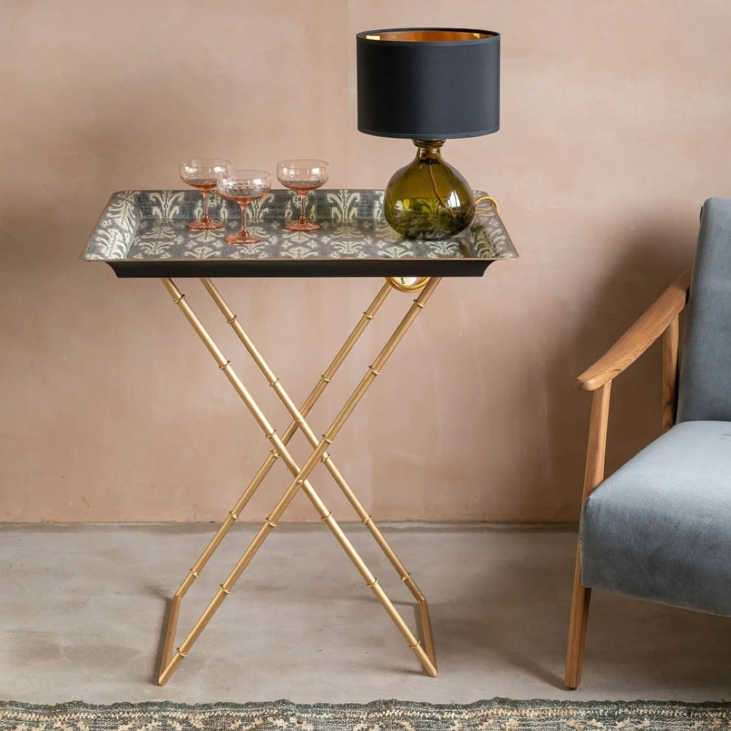 Graham & Green Emery Grey Ikat Tray Table