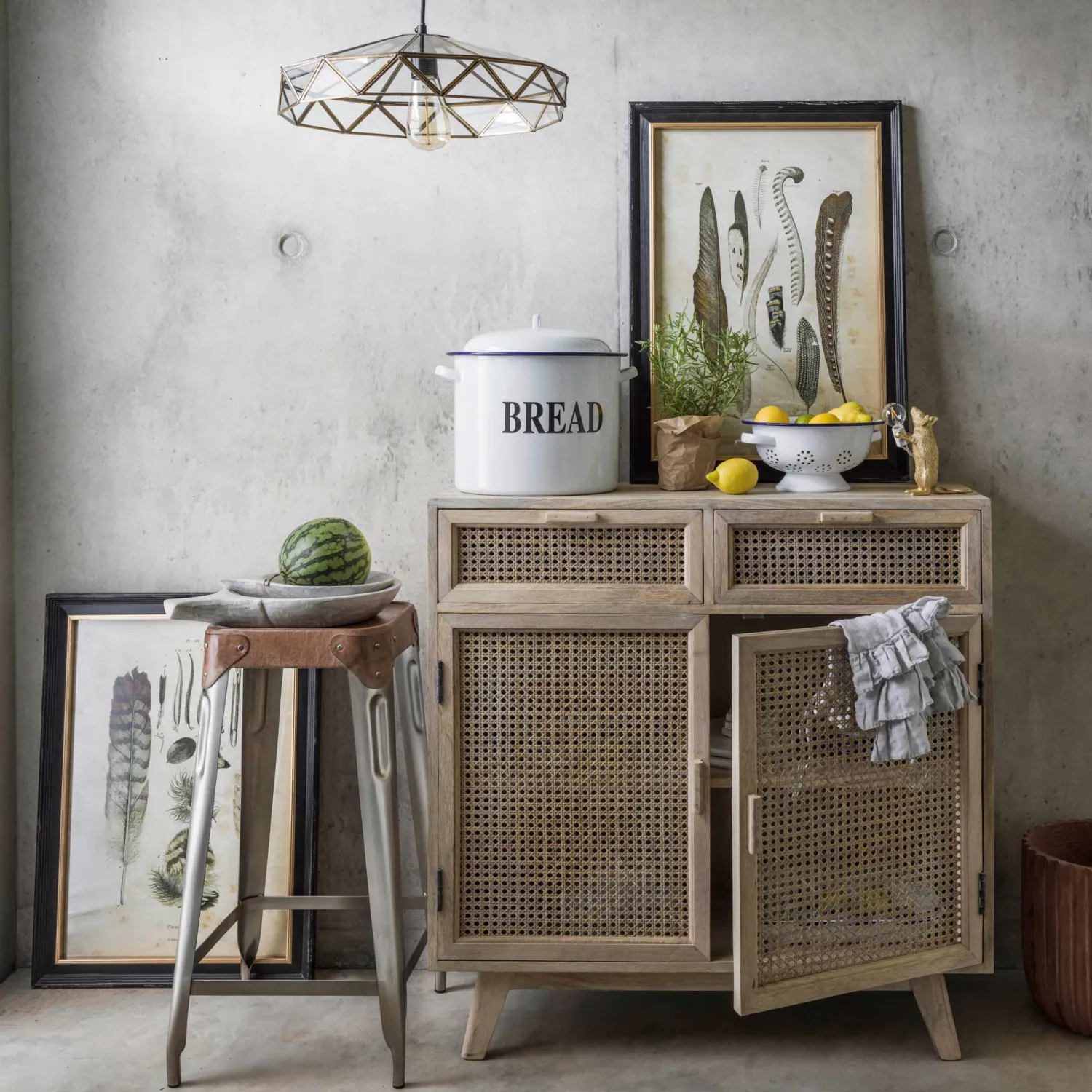 Graham & Green Esben Cane Cupboard with Drawers