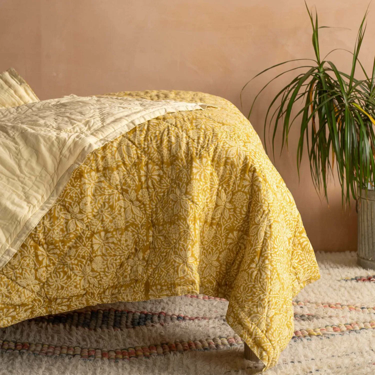 Graham & Green Esme Floral Block Printed Bed Quilt